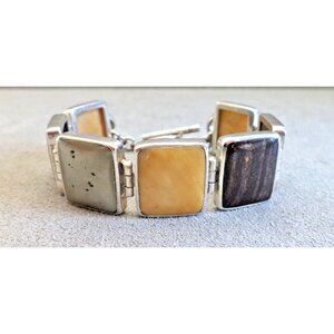 SILPADA Signed STERLING Silver Pyrite Jasper LINK BRACELET Southwestern 7.5"